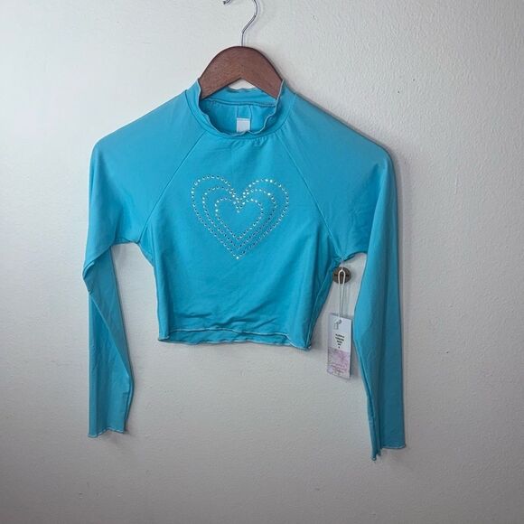 Hurley x LoveShackFancy Rhinestone Heart Rashguard Top Size Small - Picture 4 of 9